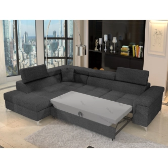 Rozkládací rohová sedačka CROCEA 03, tmavě šedá látka, levá