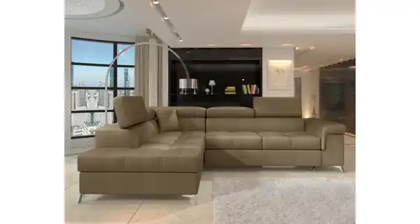 Rozkládací rohová sedačka CROCEA 06, světle hnědá látka, levá