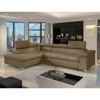 Rozkládací rohová sedačka CROCEA 06, světle hnědá látka, levá