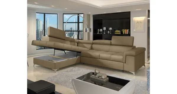 Rozkládací rohová sedačka CROCEA 06, světle hnědá látka, levá