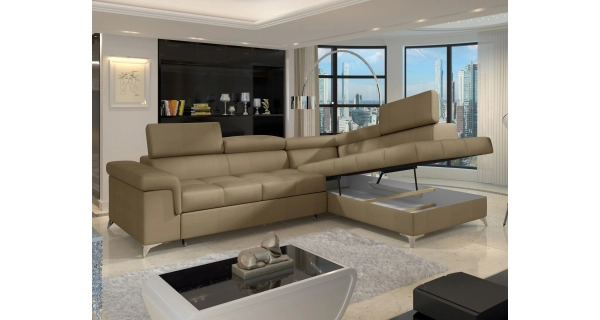 Rozkládací rohová sedačka CROCEA 06, světle hnědá látka, pravá