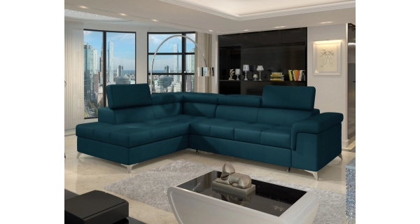 Rozkládací rohová sedačka CROCEA 10, modrá látka, levá