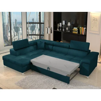 Rozkládací rohová sedačka CROCEA 10, modrá látka, levá