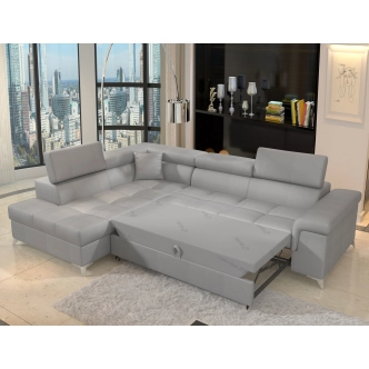 Rozkládací rohová sedačka CROCEA 11, světle šedá látka, levá