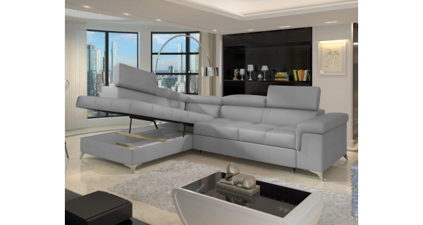 Rozkládací rohová sedačka CROCEA 11, světle šedá látka, levá