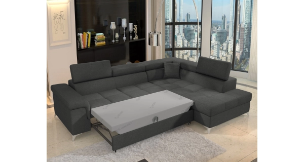 Rozkládací rohová sedačka CROCEA 13, světle šedá látka, pravá