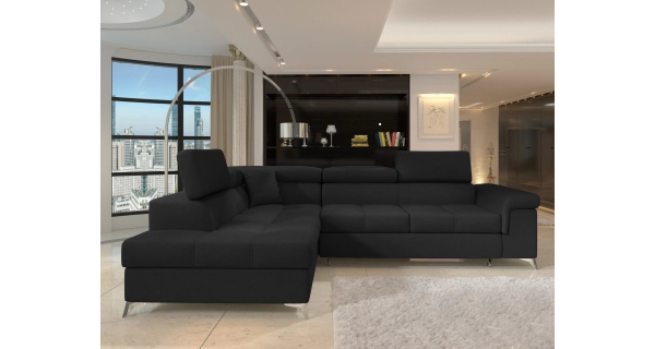 Rozkládací rohová sedačka CROCEA 14, černá látka, levá