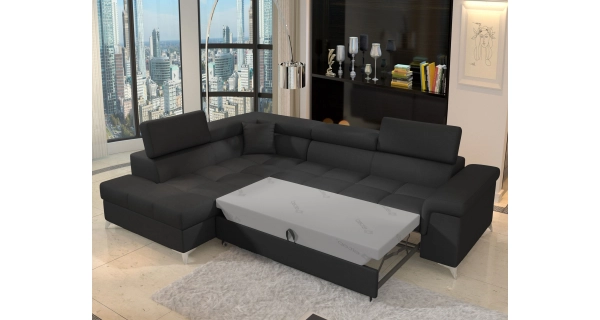 Rozkládací rohová sedačka CROCEA 14, černá látka, levá