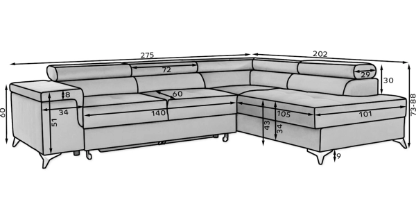 Rozkládací rohová sedačka CROCEA 14, černá látka, pravá