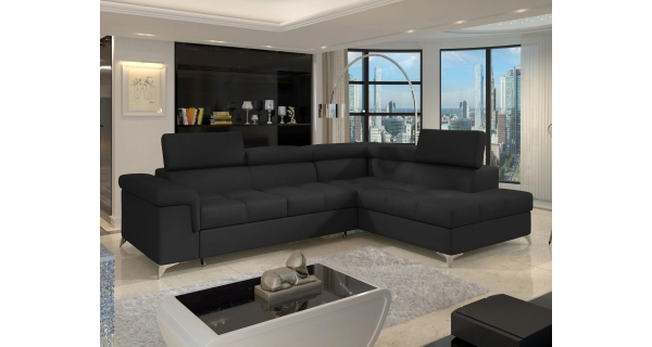 Rozkládací rohová sedačka CROCEA 14, černá látka, pravá
