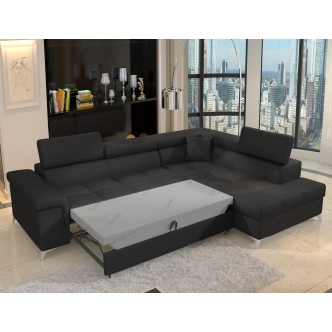 Rozkládací rohová sedačka CROCEA 14, černá látka, pravá