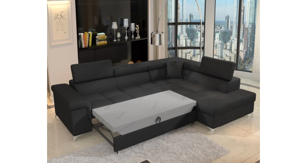 Rozkládací rohová sedačka CROCEA 14, černá látka, pravá