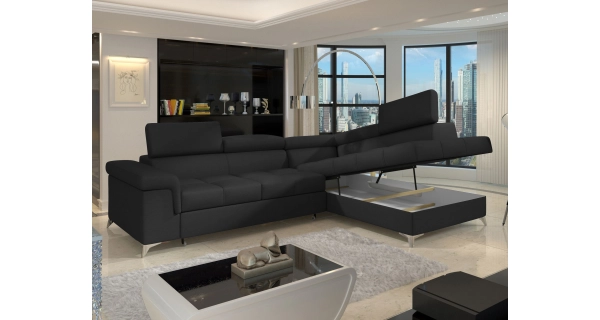 Rozkládací rohová sedačka CROCEA 14, černá látka, pravá