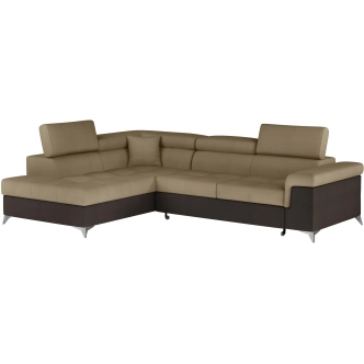 Rozkládací rohová sedačka CROCEA 21, světle hnědá látka/tmavě hnědá látka, levá