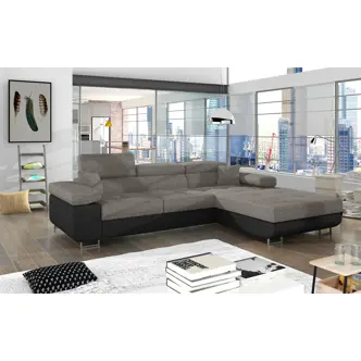 Rozkládací rohová sedačka DARPOL 01, šedá látka/černá ekokůže, pravá