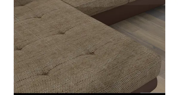 Rozkládací rohová sedačka DARPOL 03, hnědá látka/tmavě hnědá ekokůže, levá