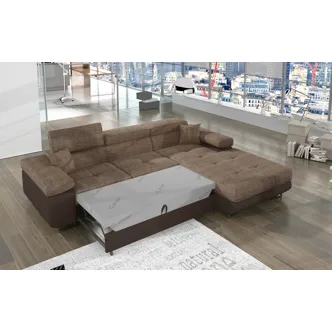 Rozkládací rohová sedačka DARPOL 03, hnědá látka/tmavě hnědá ekokůže, pravá