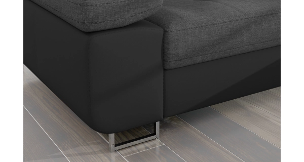 Rozkládací rohová sedačka DARPOL 05, světle šedá látka/černá ekokůže, pravá