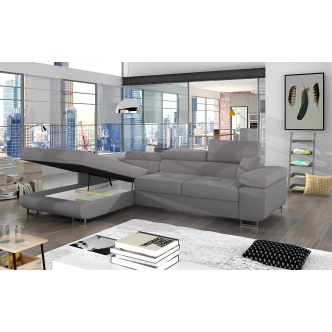 Rozkládací rohová sedačka DARPOL 15, šedá látka/šedá ekokůže, levá