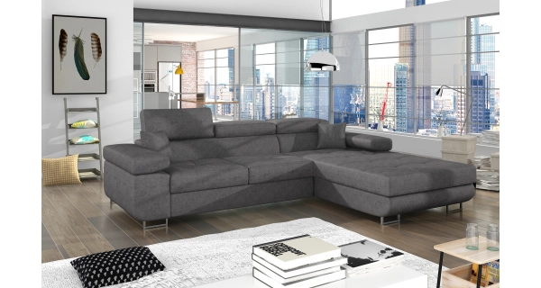 Rozkládací rohová sedačka DARPOL 21, světle šedá látka, pravá