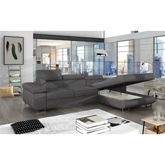 Rozkládací rohová sedačka DARPOL 21, světle šedá látka, pravá