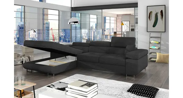 Rozkládací rohová sedačka DARPOL 22, tmavě šedá látka, levá