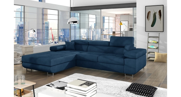 Rozkládací rohová sedačka DARPOL 25, modrá látka, levá