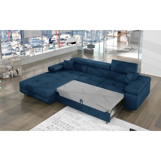 Rozkládací rohová sedačka DARPOL 25, modrá látka, levá