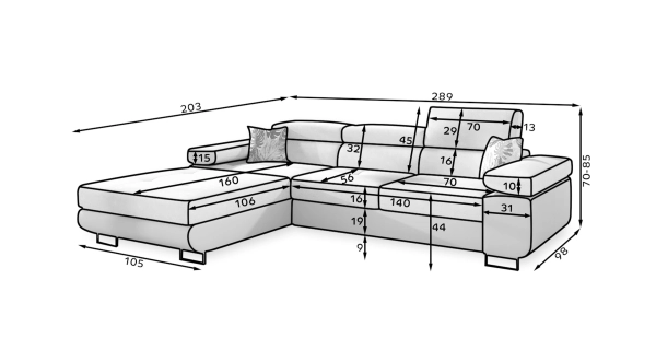Rozkládací rohová sedačka DARPOL 25, modrá látka, levá