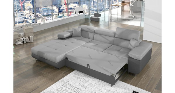 Rozkládací rohová sedačka DARPOL 27, světle šedá látka/tmavě šedá látka, levá