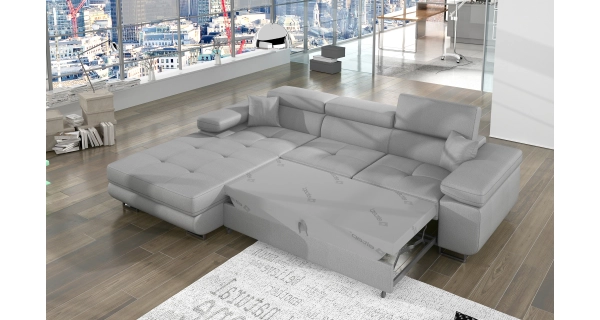 Rozkládací rohová sedačka DARPOL 28, světle šedá látka, levá