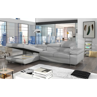 Rozkládací rohová sedačka DARPOL 28, světle šedá látka, levá