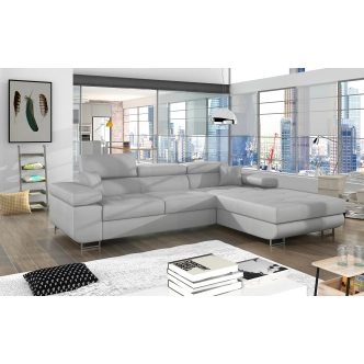 Rozkládací rohová sedačka DARPOL 28, světle šedá látka, pravá