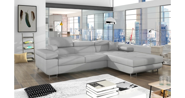 Rozkládací rohová sedačka DARPOL 28, světle šedá látka, pravá