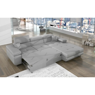 Rozkládací rohová sedačka DARPOL 28, světle šedá látka, pravá