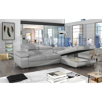 Rozkládací rohová sedačka DARPOL 28, světle šedá látka, pravá