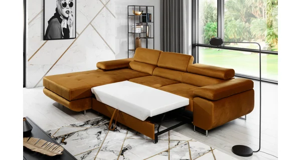 Rozkládací rohová sedačka DARPOL 41, žlutá látka, levá