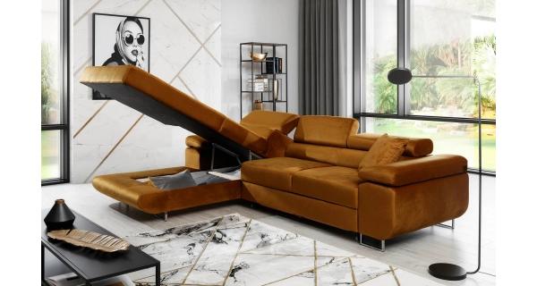 Rozkládací rohová sedačka DARPOL 41, žlutá látka, levá