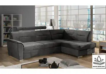 Rozkládací rohová sedačka do L NEJBY WILUNA, pravá, voděodolná látka Monolith 92, šedá DOPRODEJ