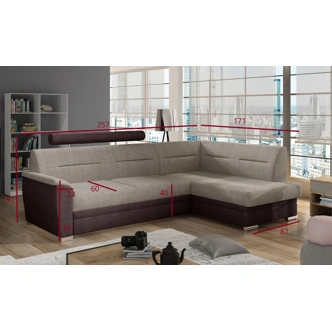 Rozkládací rohová sedačka do L NEJBY WILUNA s úložným prostorem, pravá, látka světle šedá/tmavě šedá