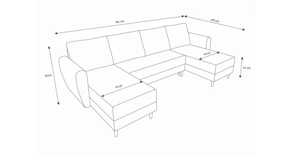 Rozkládací rohová sedačka do U SKYANG, šedá látka