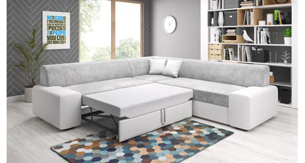 Rozkládací rohová sedačka JERMAINE MAXI, světle hnědá/bílá