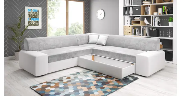 Rozkládací rohová sedačka JERMAINE MAXI, světle hnědá/bílá