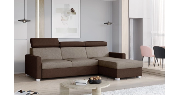 Rozkládací rohová sedačka KATMAI, pravá, světle hnědá látka/hnědá látka