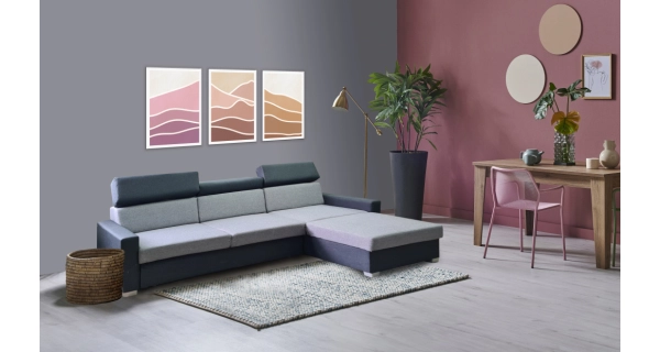 Rozkládací rohová sedačka KATMAI, pravá, světle šedá látka/tmavě šedá látka