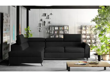 Rozkládací rohová sedačka LAVRANIA 29, černá látka, levá