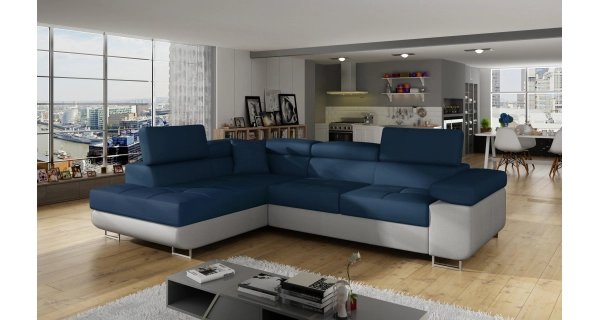 Rozkládací rohová sedačka MENDON 12, modrá látka/světle šedá látka, levá