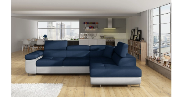 Rozkládací rohová sedačka MENDON 12, modrá látka/světle šedá látka, pravá