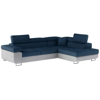 Rozkládací rohová sedačka MENDON 12, modrá látka/světle šedá látka, pravá