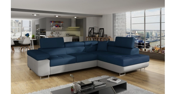 Rozkládací rohová sedačka MENDON 12, modrá látka/světle šedá látka, pravá